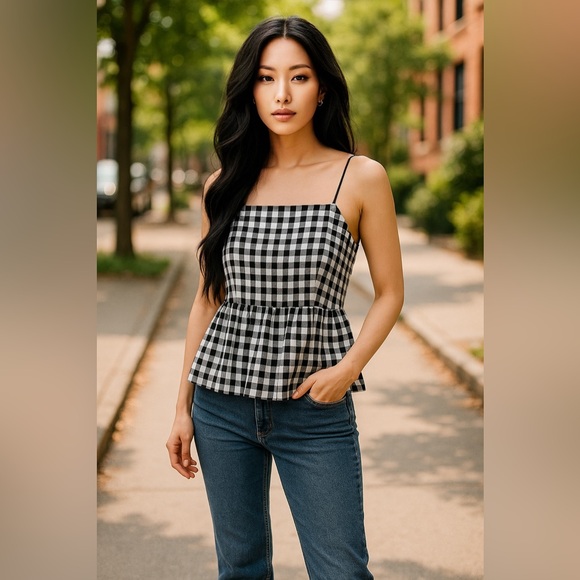 Black and White Gingham Cami w/ Ruffle Hem, Small - Picture 2 of 16